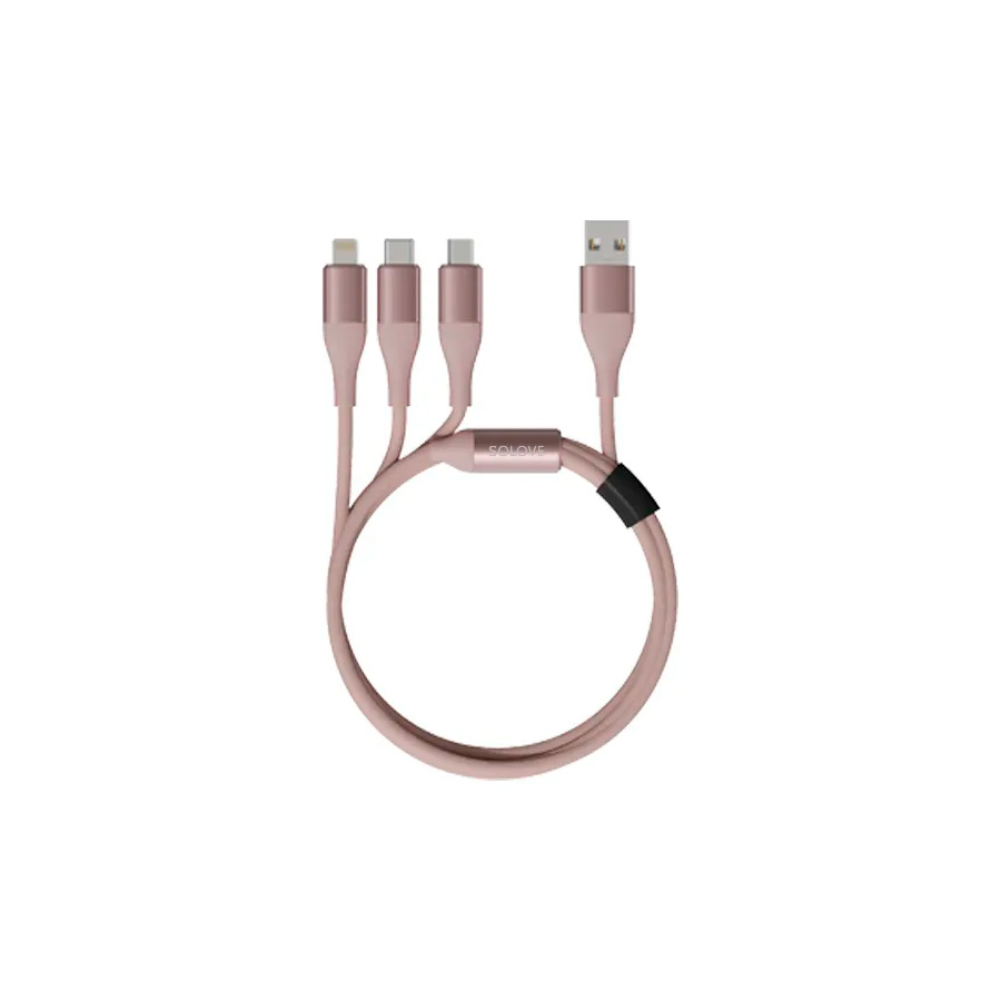 USB кабель SOLOVE DW2 синий RUS (Lightning, Micro USB, USB-C, 120см, 5V, 2.4А, в нейлоновой оплетке, тех.пакет)
