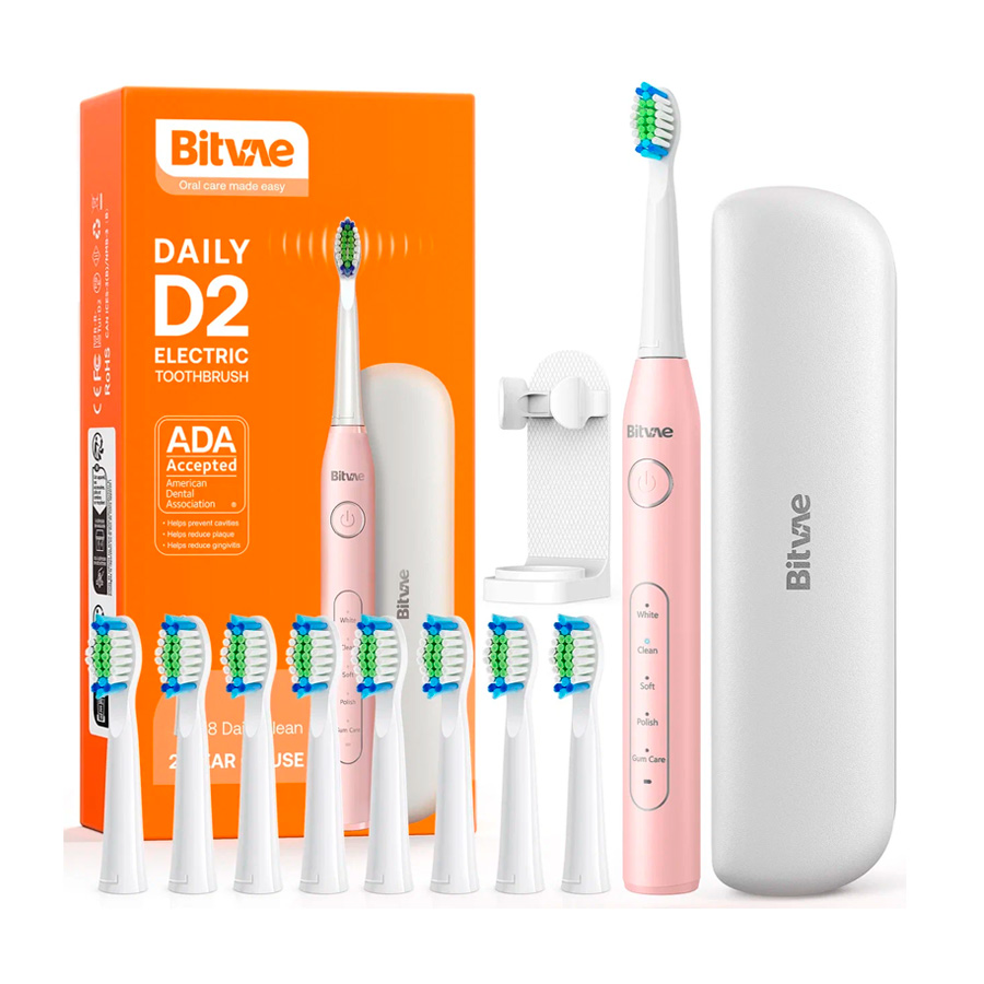 Электрическая зубная щетка Bitvae D2 Daily Toothbrush (Футляр + подставка  + 8 насадок + колпачок для насадок + 2 internal brushheads , до 60 дней без подзарядки) (D2 + Case + 8 He