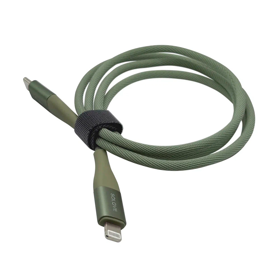 Кабель SOLOVE DW5 зелёный RUS (USB-C, Lightning, 100см, 20W, PD, 3А, в нейлоновой оплетке, тех.пакет)