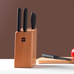 Набор стальных ножей (4 ножа + ножницы + деревянная подставка из бука) Xiaomi (Mi) HuoHou 6-Piece Kitchen Knife Set Lite (HU0057), РУССКАЯ ВЕРСИЯ!!!, чёрный