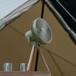 Портативный уличный вентилятор на деревянной треноге SOLOVE 9000мАч , 3 скорости вращения, 3 режима подсветки, с функцией Power bank (1*TypeC 2,4A выход) (F13 Green) оливковый зеле