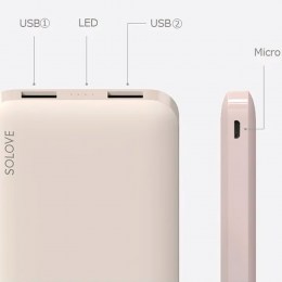 Внешний аккумулятор Power Bank Xiaomi (Mi) SOLOVE 10000mAh с 2xUSB выходом, кожаный чехол (001M Beige)