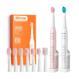 Набор из двух электрических зубных щеток Bitvae D2 Daily Toothbrush (2 подставки  + 8 насадок + 2 колпачка для насадок) (D2+D2 Bundle (B+P)) GLOBAL, 1x белая + 1x розовая