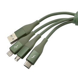 USB кабель 3 в 1 SOLOVE DW2 зелёный RUS (Lightning, Micro USB, USB-C, 120см, 5V, 2.4А, в нейлоновой оплетке, тех.пакет)