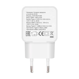 Сетевое зарядное устройство AVA 1*Type-C + 1*USB-A 20Вт QC 3.0 PD 3.0 AFC FCP SFCP 3A  (AVA-WCH-008 White) белое