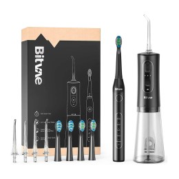 Набор из электрической зубной щетки Bitvae D2 Daily Toothbrush и ирригатора С2 (4 насадки к щетке + 4 насадки к ирригатору) (D2+С2) GLOBAL, черный